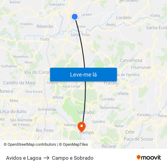 Avidos e Lagoa to Campo e Sobrado map