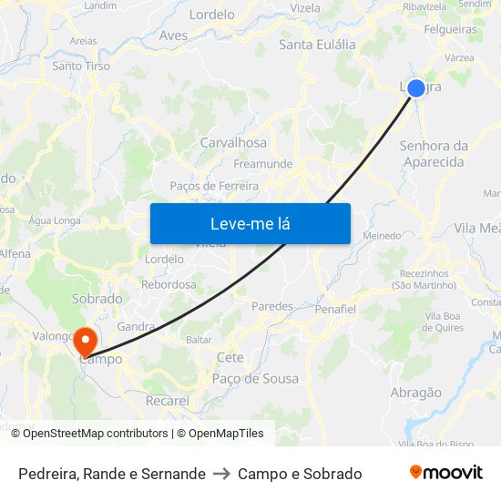 Pedreira, Rande e Sernande to Campo e Sobrado map