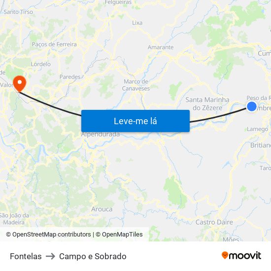 Fontelas to Campo e Sobrado map