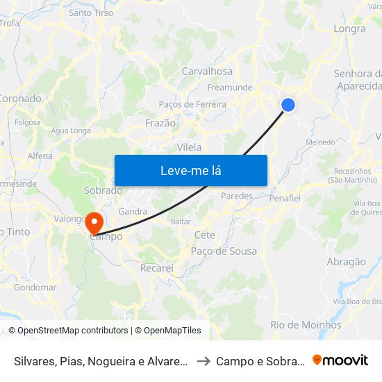 Silvares, Pias, Nogueira e Alvarenga to Campo e Sobrado map