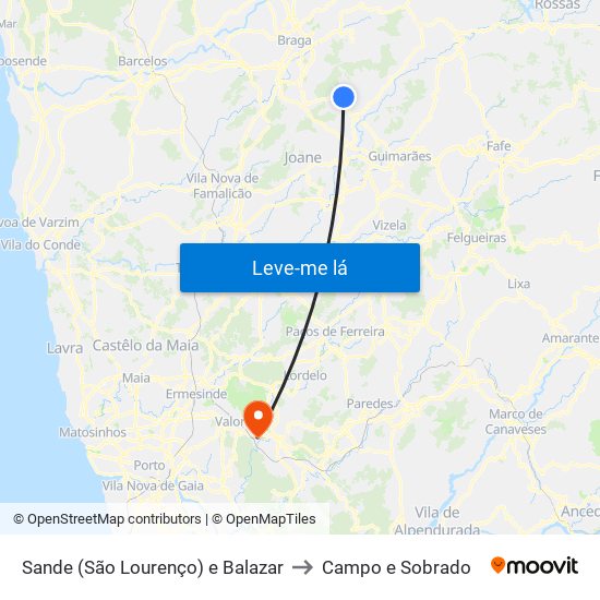 Sande (São Lourenço) e Balazar to Campo e Sobrado map