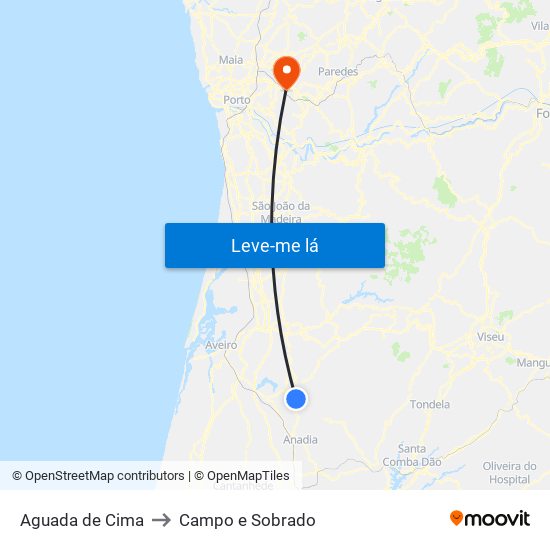 Aguada de Cima to Campo e Sobrado map