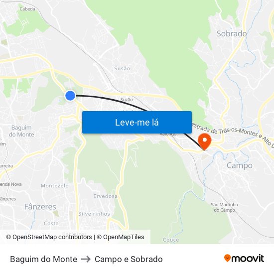 Baguim do Monte to Campo e Sobrado map