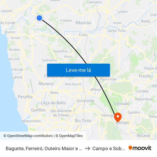 Bagunte, Ferreiró, Outeiro Maior e Parada to Campo e Sobrado map