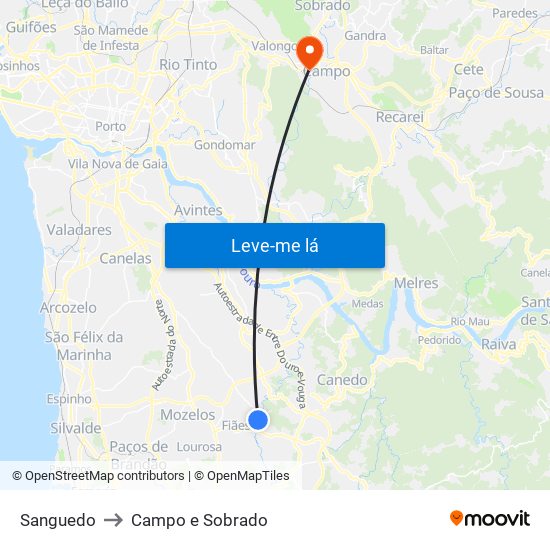 Sanguedo to Campo e Sobrado map