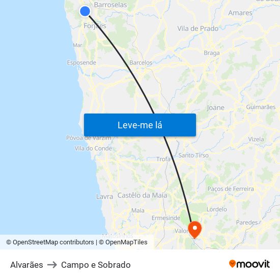 Alvarães to Campo e Sobrado map