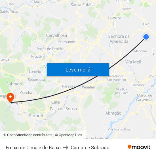 Freixo de Cima e de Baixo to Campo e Sobrado map