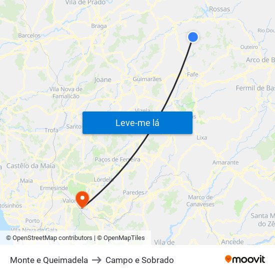 Monte e Queimadela to Campo e Sobrado map