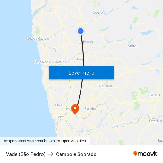 Vade (São Pedro) to Campo e Sobrado map