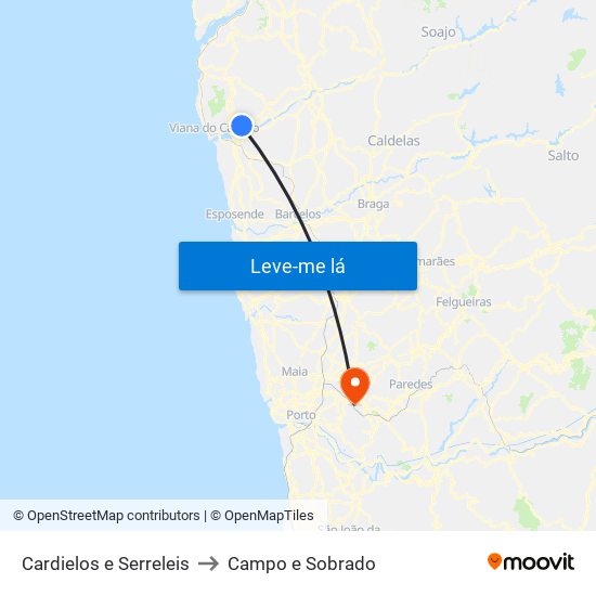 Cardielos e Serreleis to Campo e Sobrado map