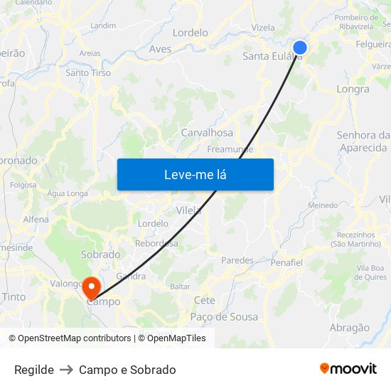 Regilde to Campo e Sobrado map