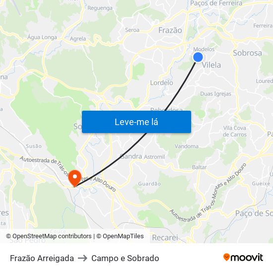 Frazão Arreigada to Campo e Sobrado map