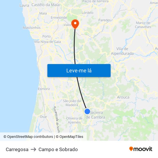 Carregosa to Campo e Sobrado map