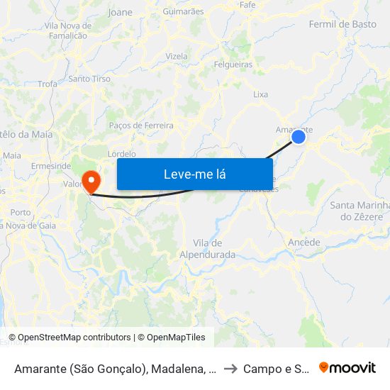 Amarante (São Gonçalo), Madalena, Cepelos e Gatão to Campo e Sobrado map