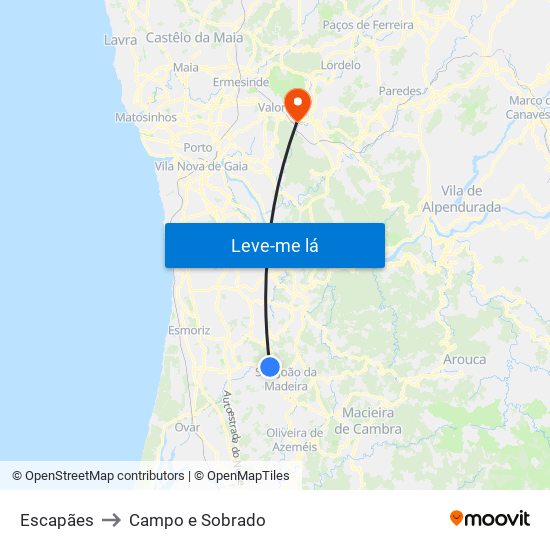 Escapães to Campo e Sobrado map