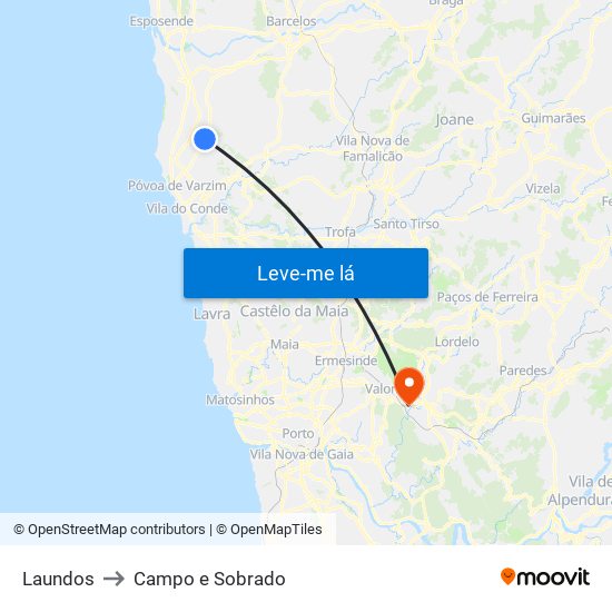 Laundos to Campo e Sobrado map