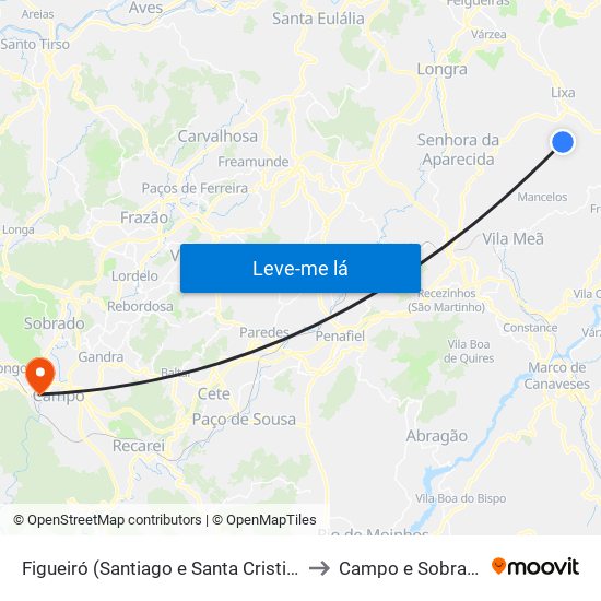 Figueiró (Santiago e Santa Cristina) to Campo e Sobrado map