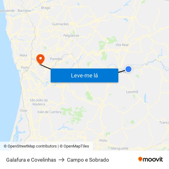 Galafura e Covelinhas to Campo e Sobrado map