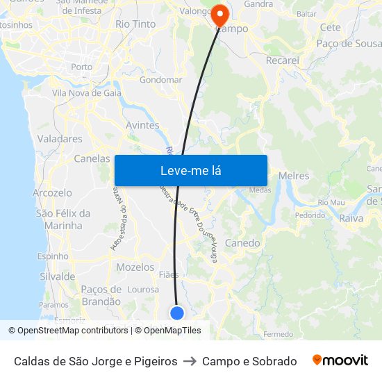 Caldas de São Jorge e Pigeiros to Campo e Sobrado map