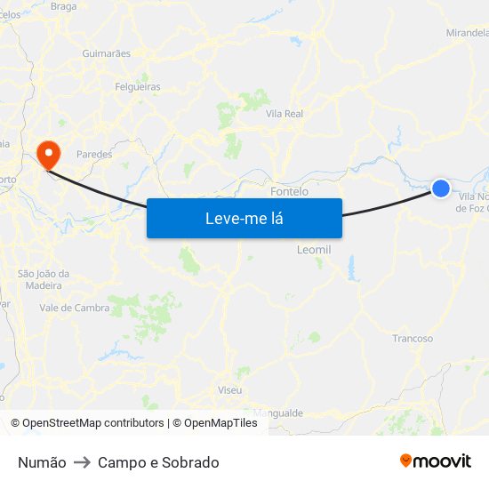 Numão to Campo e Sobrado map