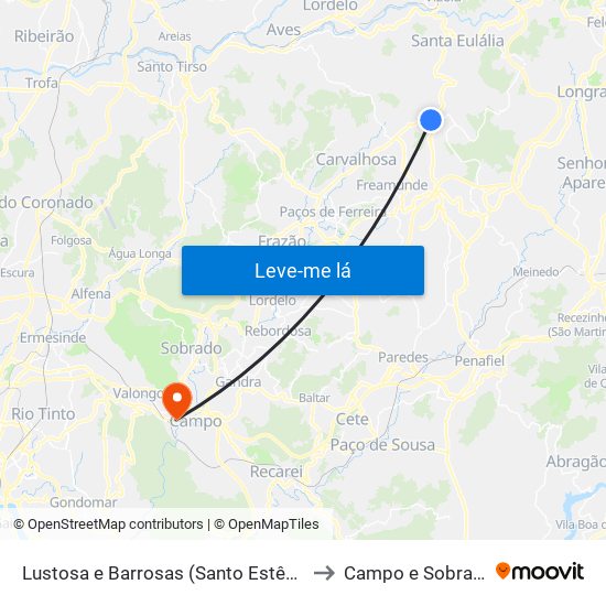 Lustosa e Barrosas (Santo Estêvão) to Campo e Sobrado map