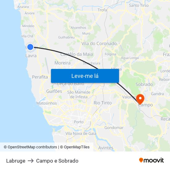 Labruge to Campo e Sobrado map