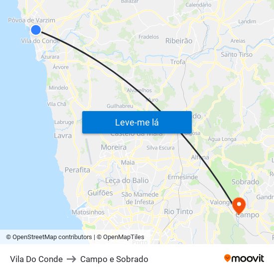 Vila Do Conde to Campo e Sobrado map