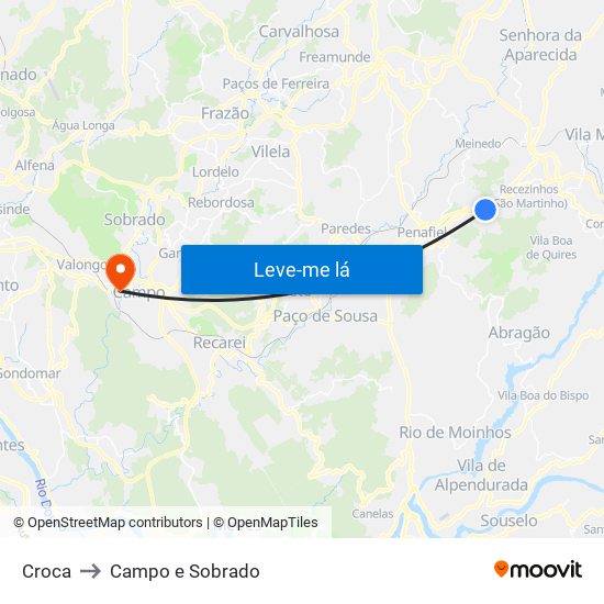 Croca to Campo e Sobrado map