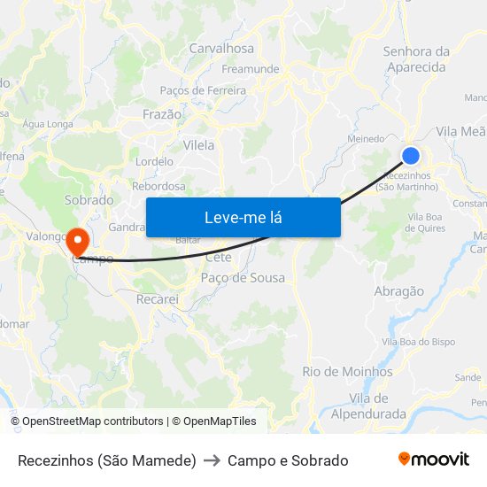 Recezinhos (São Mamede) to Campo e Sobrado map