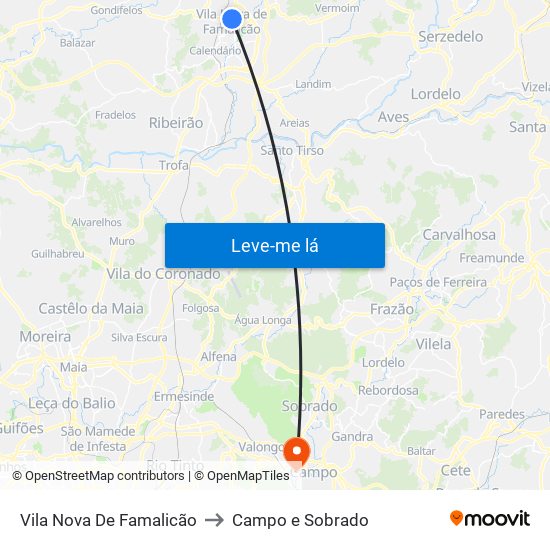 Vila Nova De Famalicão to Campo e Sobrado map