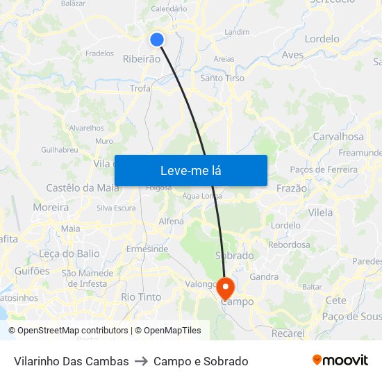 Vilarinho Das Cambas to Campo e Sobrado map