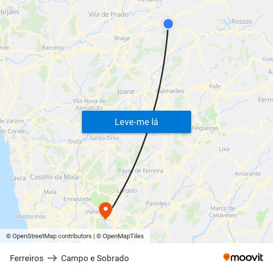 Ferreiros to Campo e Sobrado map