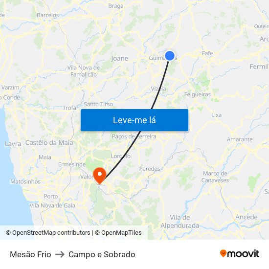 Mesão Frio to Campo e Sobrado map