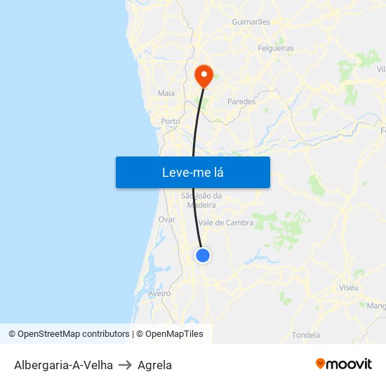 Albergaria-A-Velha to Agrela map