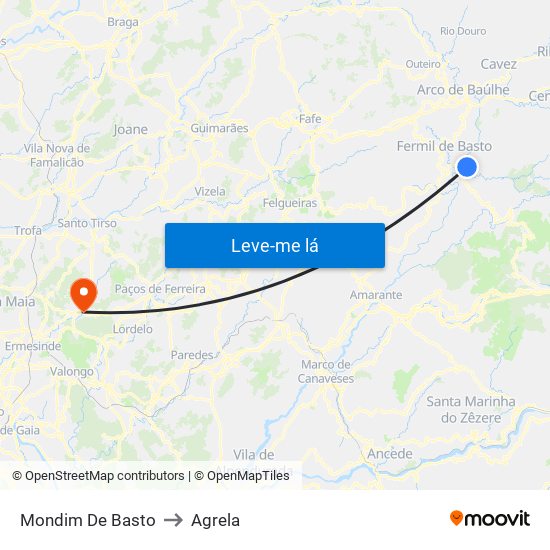 Mondim De Basto to Agrela map