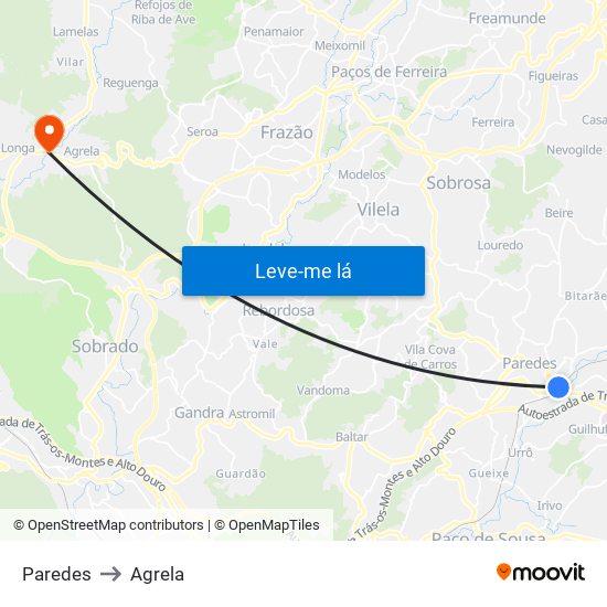 Paredes to Agrela map