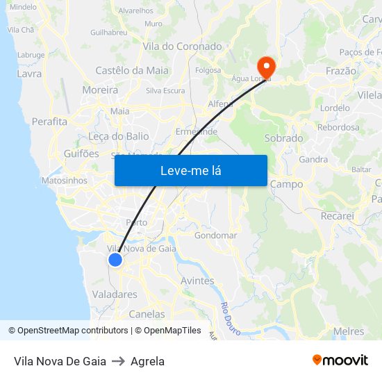 Vila Nova De Gaia to Agrela map