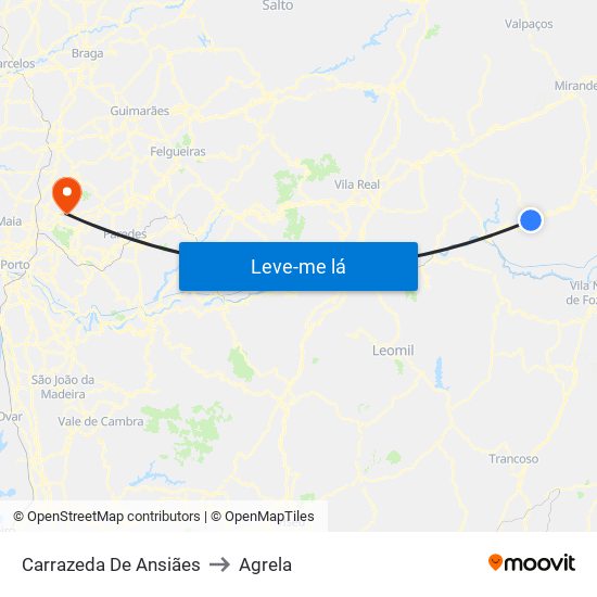 Carrazeda De Ansiães to Agrela map