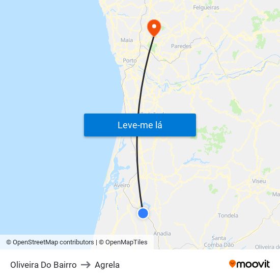 Oliveira Do Bairro to Agrela map