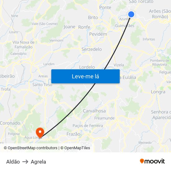 Aldão to Agrela map