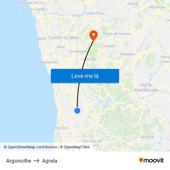 Argoncilhe to Agrela map