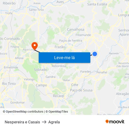 Nespereira e Casais to Agrela map