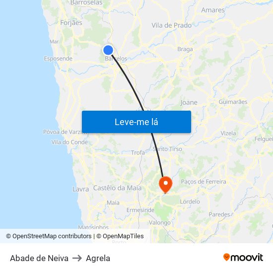 Abade de Neiva to Agrela map