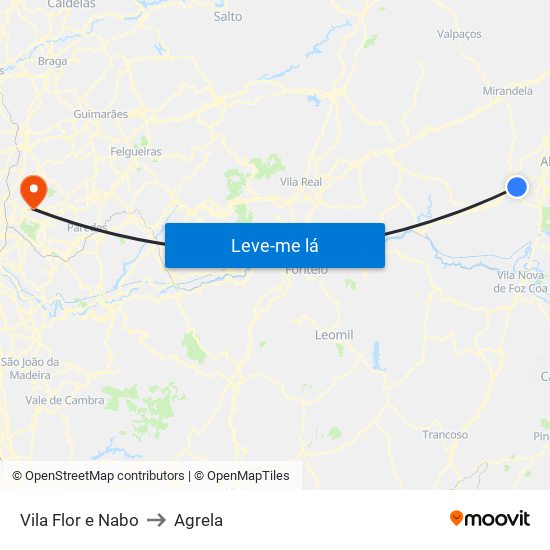 Vila Flor e Nabo to Agrela map