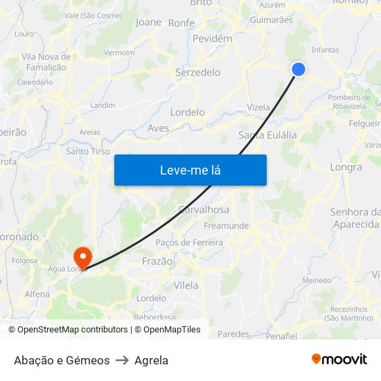 Abação e Gémeos to Agrela map