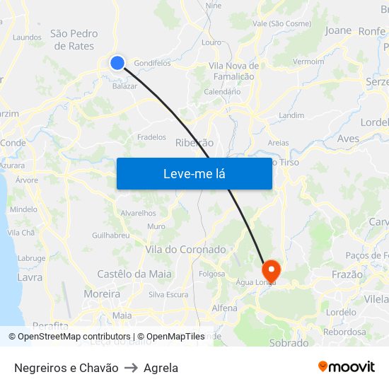 Negreiros e Chavão to Agrela map