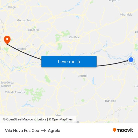 Vila Nova Foz Coa to Agrela map