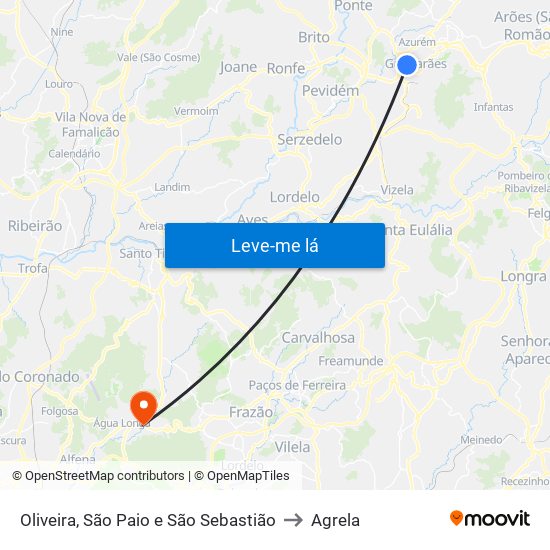 Oliveira, São Paio e São Sebastião to Agrela map