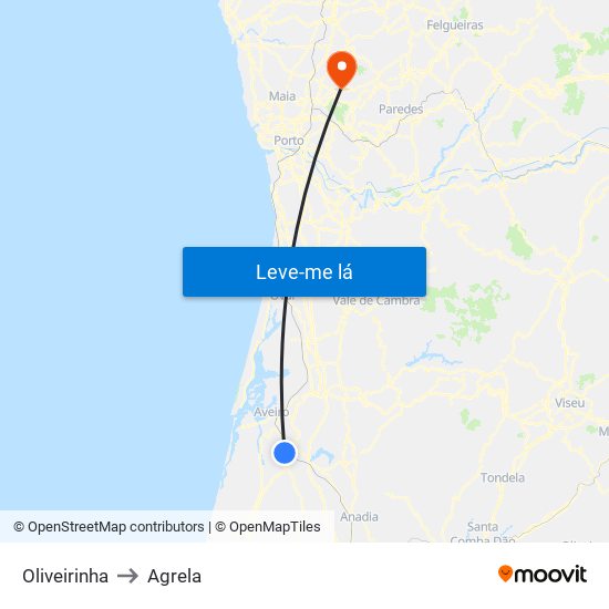 Oliveirinha to Agrela map