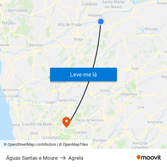 Águas Santas e Moure to Agrela map